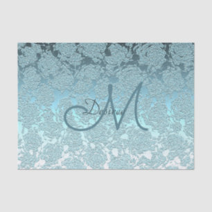 Papel De Seda Monograma Verde azulado Verde Elegante Arte Patrón