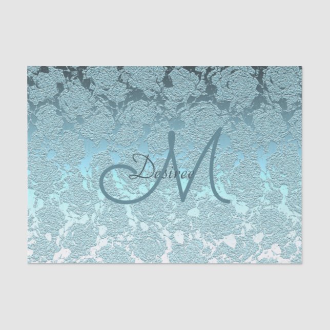 Papel De Seda Monograma Verde azulado Verde Elegante Arte Patrón (Anverso)