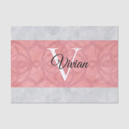 Papel De Seda Monogramación De Batik Rosa Ruddy Y Acuarela Gris