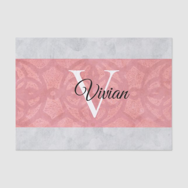 Papel De Seda Monogramación De Batik Rosa Ruddy Y Acuarela Gris (Anverso)