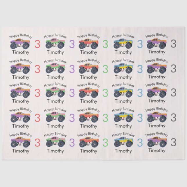 Papel De Seda Monster Camiones Nacimiento del niño y Edad (Anverso)