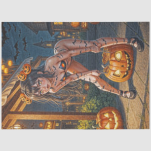 Papel De Seda Monstruo de Halloween Jack-o-Lantern y chica murci