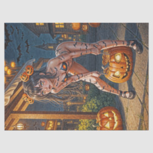 Papel De Seda Monstruo de Halloween Jack-o-Lantern y chica murci