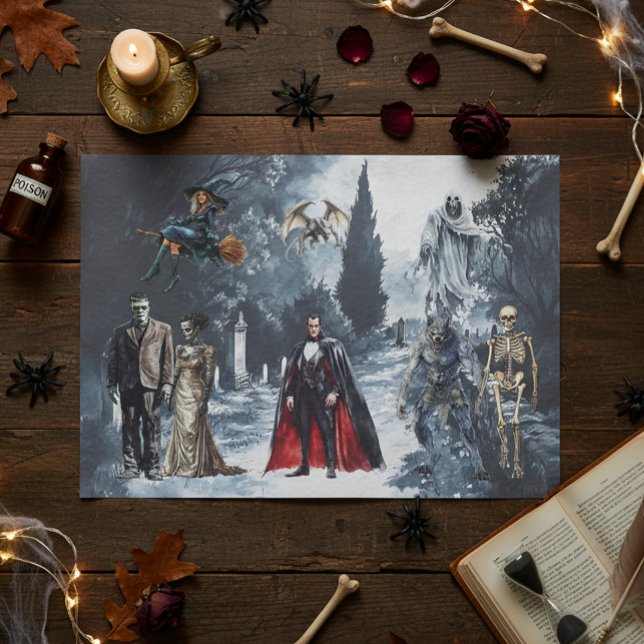 Papel De Seda Monstruos Clásicos de Halloween Acuarela (Subido por el creador)