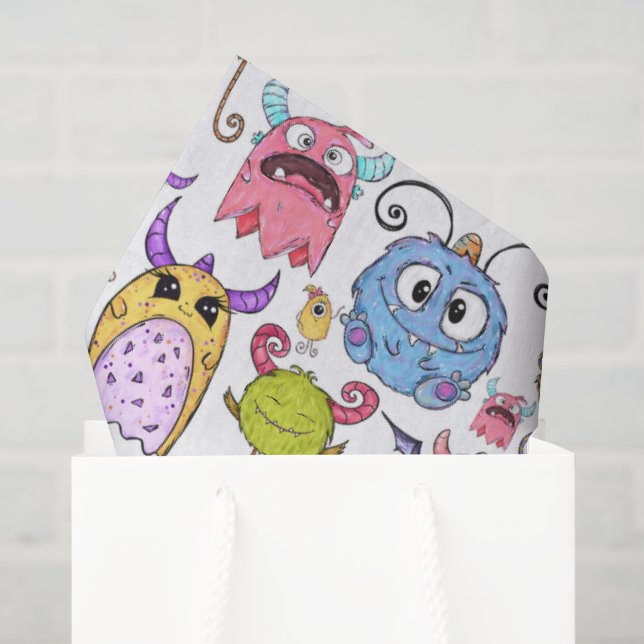 Papel De Seda Monstruos Felices Pequeños  (Bolsa de regalo)