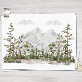Papel De Seda Montaña y bosque de acuarela