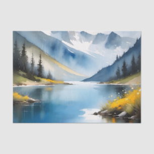 Papel De Seda Montañas cubiertas de nieve y un lago