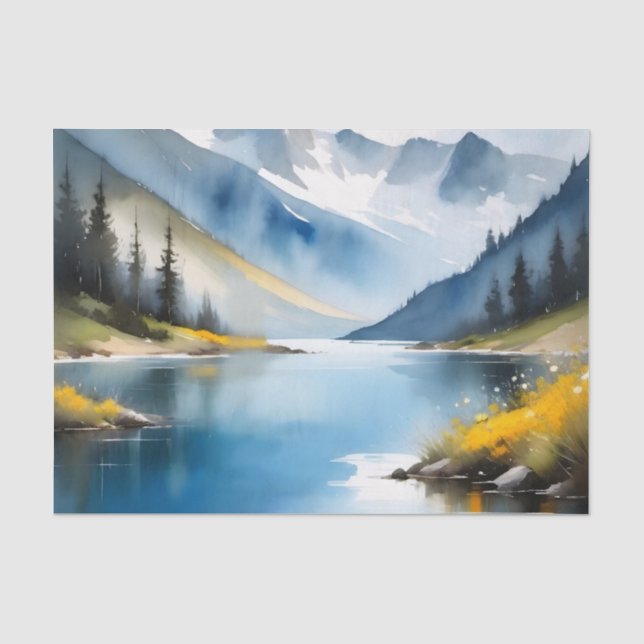 Papel De Seda Montañas cubiertas de nieve y un lago (Anverso)