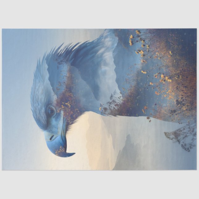 Papel De Seda Montañas de doble exposición de águila majestuosa  (Anverso)