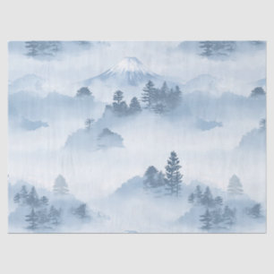 Papel De Seda Montañas minimalistas cubiertas de nieve azul blan