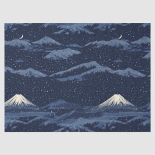 Papel De Seda Montañas nevadas azules bajo la luz de la luna con