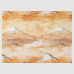 Papel De Seda Monte Fuji al amanecer Paisaje acuarela naranja
