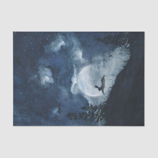 Papel De Seda Moody blue night sky hare de luna llena (Anverso)