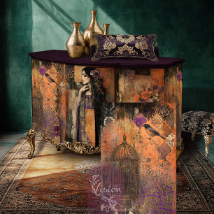 Papel De Seda Moody Boho Bird & Birchage Patchwork Art