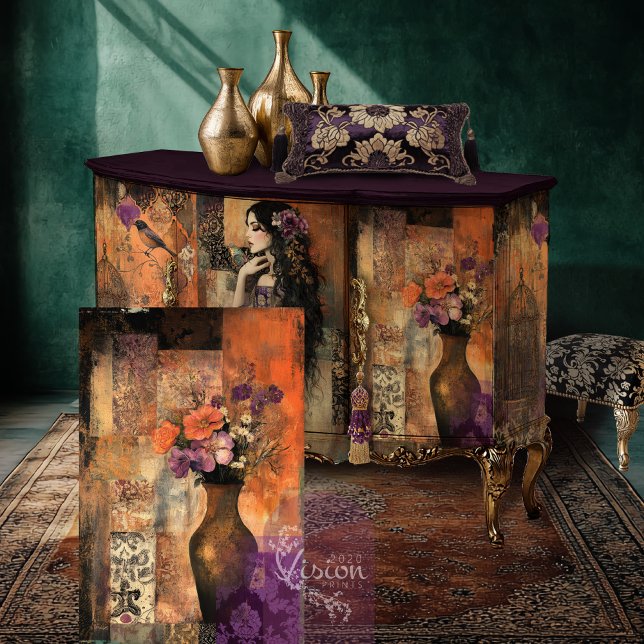Papel De Seda Moody Boho Vase & Floral Patchwork Patterns Art (Mix and Match, Moody Boho, Vase & Floral, Patchwork Art, Decoupage Tissue Paper)