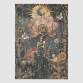 Papel De Seda Moody Dark Rustic Fantasy Garden Girl Decoupage 