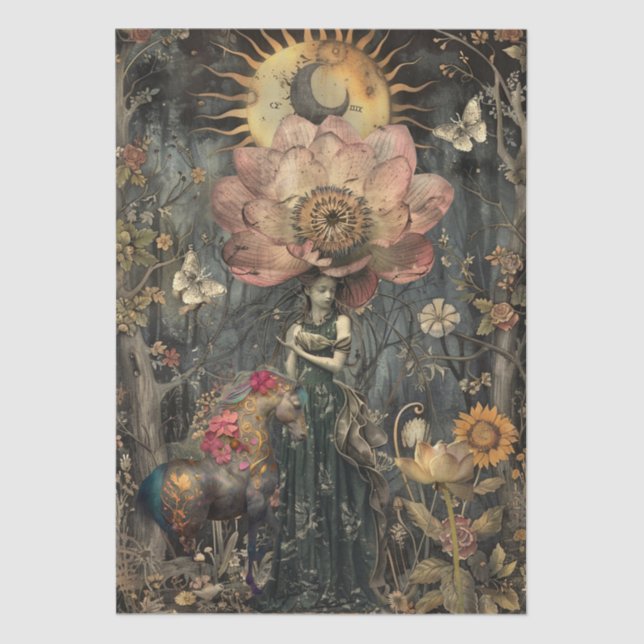 Papel De Seda Moody Dark Rustic Fantasy Garden Girl Decoupage  (Anverso)