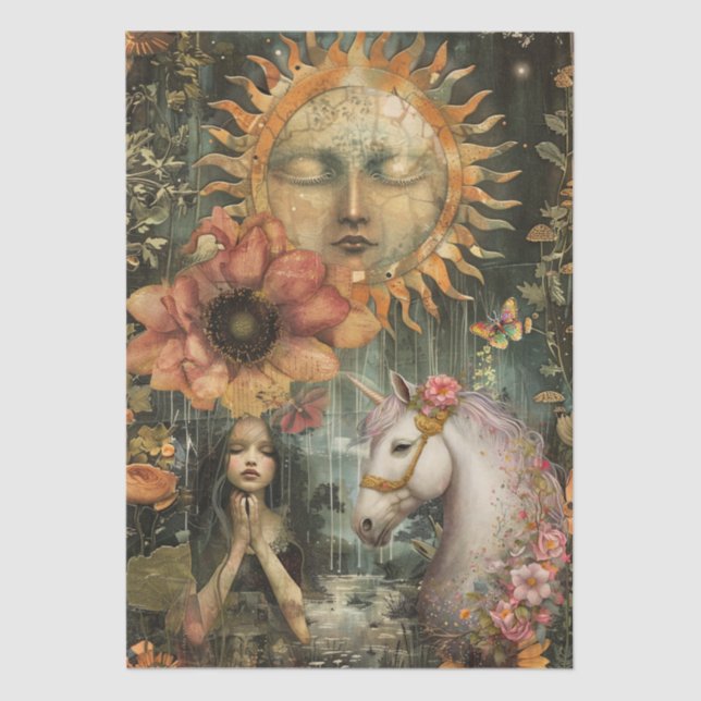 Papel De Seda Moody Dark Rustic Fantasy Garden Girl Decoupage  (Anverso)