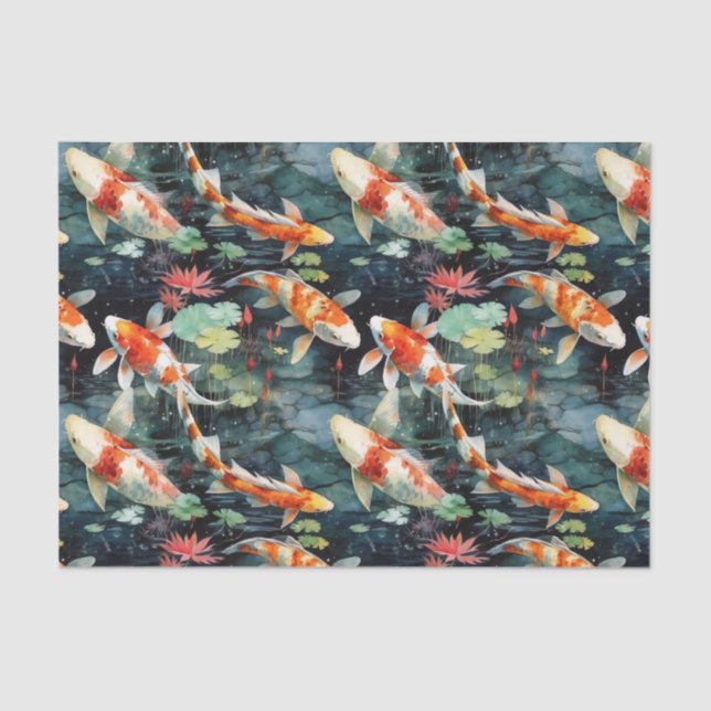 Papel De Seda Moody Koi Fish Garden Decoupage (Anverso)