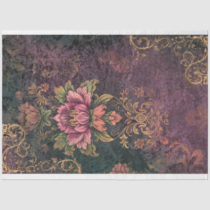 Papel De Seda Moody Purple & Green Pattern & Flower Decoppage
