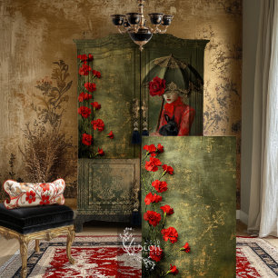 Papel De Seda Moody Romantic Scarlet Carnations Patina Verde