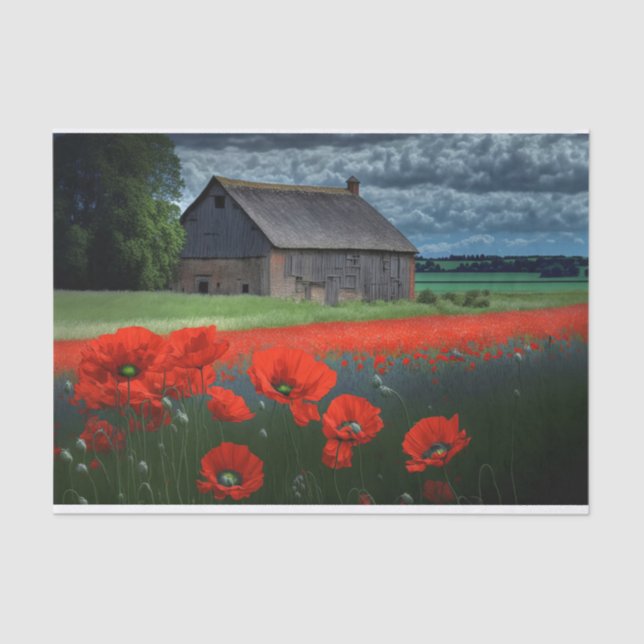 Papel De Seda Moody Weather Barn y Poppies (Anverso)