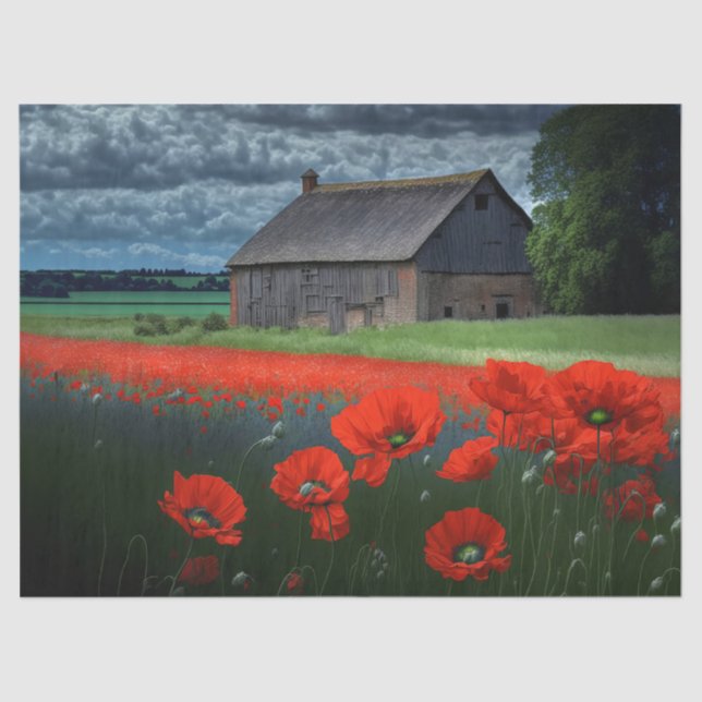Papel De Seda Moody Weather Barn y Poppies (Anverso)