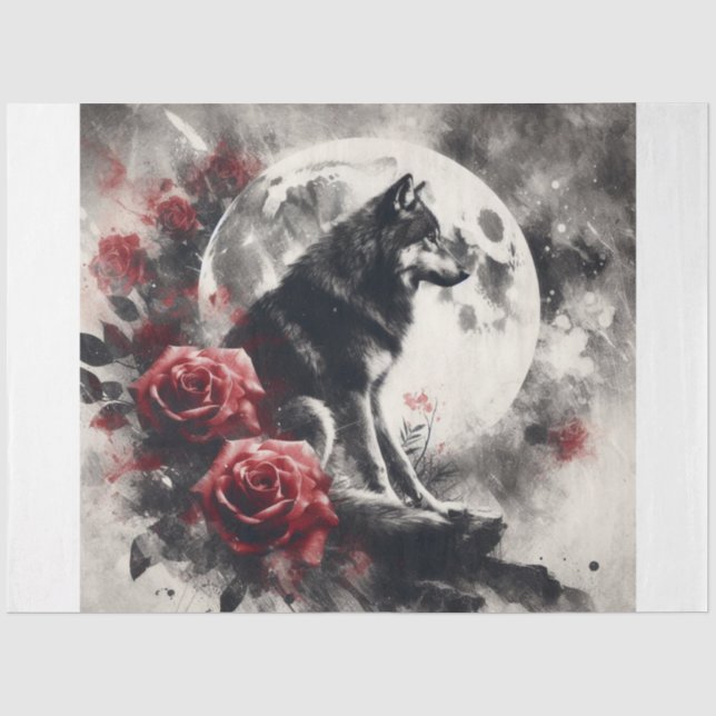 Papel De Seda Moon Wolf Floral (Anverso)