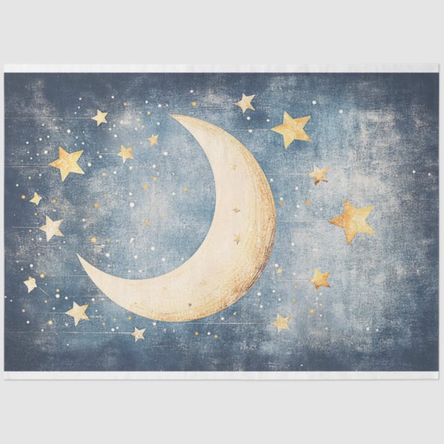 Papel De Seda Moon y Stars Rústica Decoupage de Arte de Guarderí (Anverso)