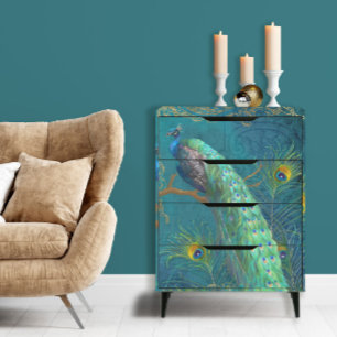 Papel De Seda Moonlight Peacock n Feathers Decoupage Verde azula