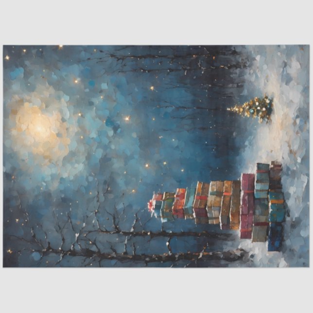 Papel De Seda Moonlit Christmas Forest | Stacked Gifts Winter  (Anverso)