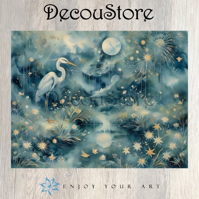 Papel De Seda Moonlit Heron – Dreamy Nature Scene Decoupage (Subido por el creador)