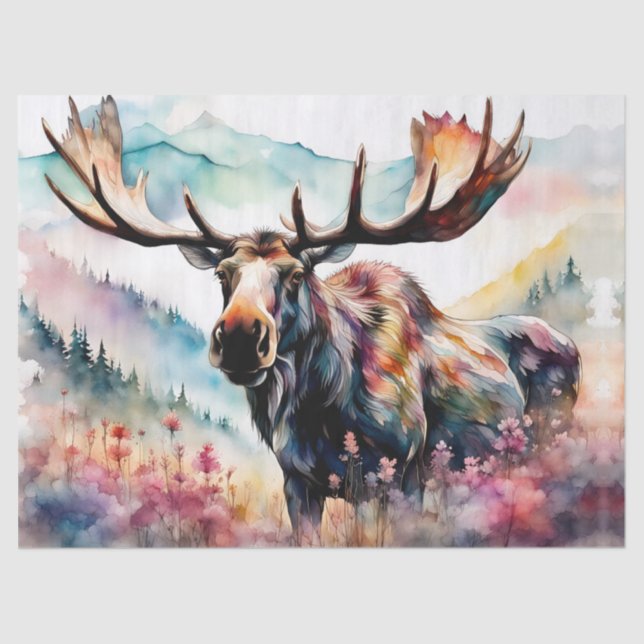 Papel De Seda Moose in Wildflowers acuarela (Anverso)
