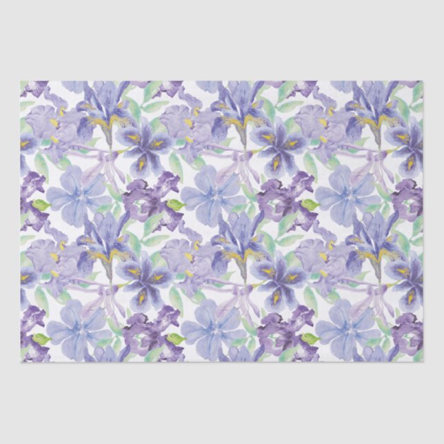 Papel De Seda Morado Amarillo Iris Floral acuarela (Anverso)