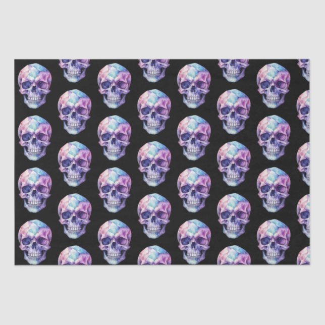 Papel De Seda Morado Rosa Azul Skull Black Halloween (Anverso)