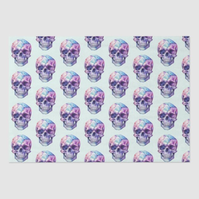 Papel De Seda Morado Rosa Azul Skull Luz Verde Halloween (Anverso)