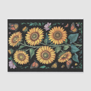 Papel De Seda Morado seco, girasol alto y mariposas monarca
