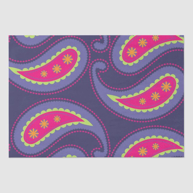 Papel De Seda Morado y rosa paisley (Anverso)
