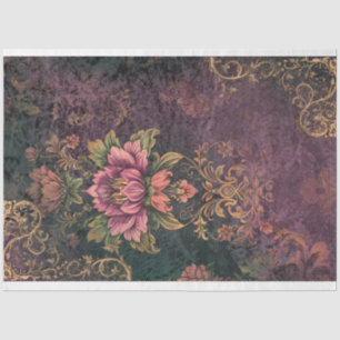Papel De Seda Morado y verde malhumorado patrón y flor decoupage