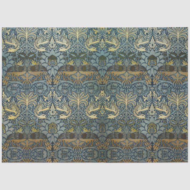 Papel De Seda Morris - Patrón de pavo real y flor dragón (Anverso)
