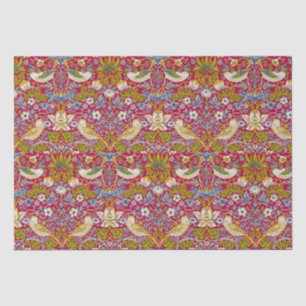 Papel De Seda Morris Red Background Strawberry Thief Pattern