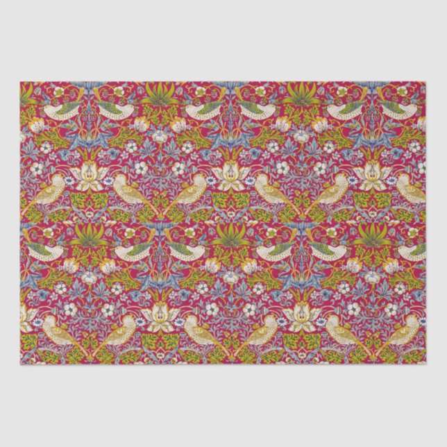 Papel De Seda Morris Red Background Strawberry Thief Pattern (Anverso)