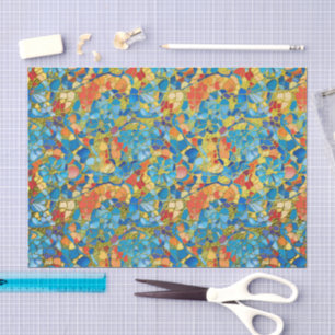 Papel De Seda Mosaico Colorido de Vidrio Pintado con Hoja de Oro