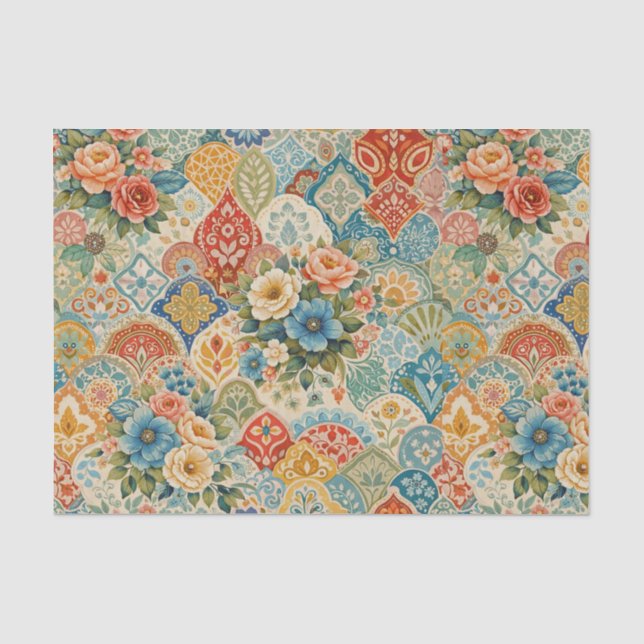 Papel De Seda Mosaico de jardín bohemio (Anverso)