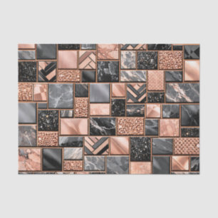 Papel De Seda Mosaico de mármol negro con oro rosa