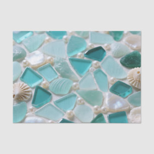 Papel De Seda Mosaico de Vidrio Marino Turquesa Encanto Costero