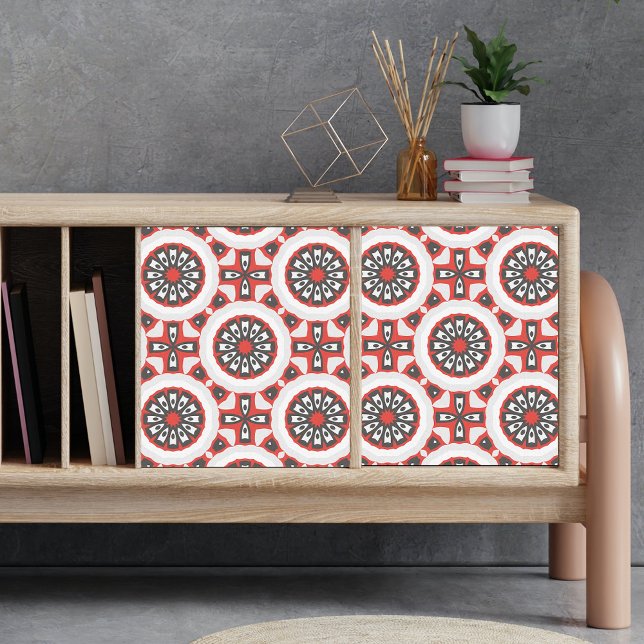 Papel De Seda Mosaico Étnico Geométrico Gris Rojo Negro y Blanco (Subido por el creador)