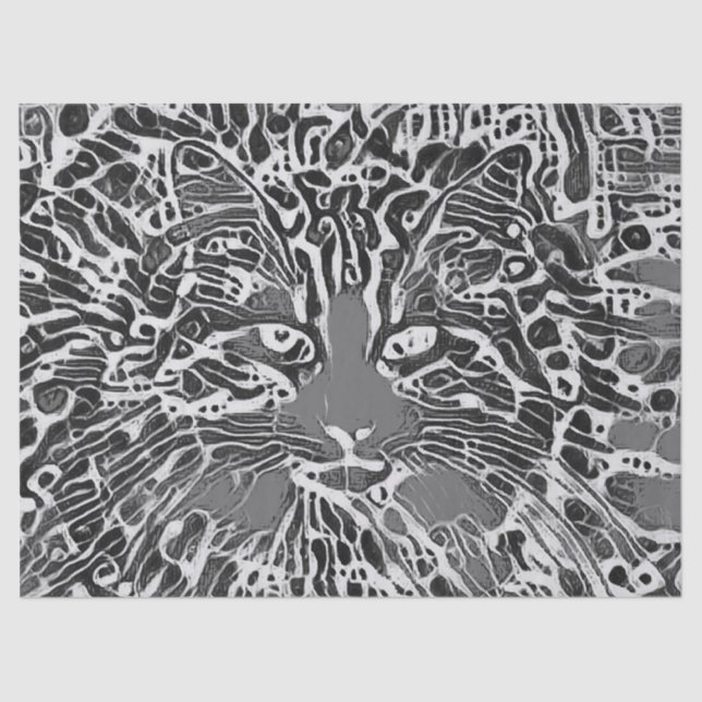 Papel De Seda Mosaico nativo tribal Tabby Gato Arte Blanco Y Neg (Anverso)