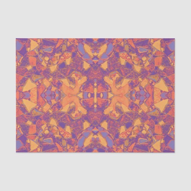 Papel De Seda Mosaico tribal púrpura naranja amarillo bohemio (Anverso)