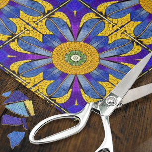 Papel De Seda Mosaicos de flores azules - Artesanía temática his